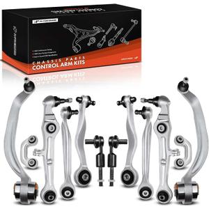 A-Premium 12Pcs Front End Suepnsion Kit, Front Upper Control Arm, Lower Control Arm, Outer Tie Rod End, Sway Bar Link, Compatible with Audi A4 2000-2008, A4 Quattro 2000-2008