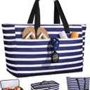 ISEYOU Beach Bag with Cooler, 49L Large Waterproof Sandproof Tote with Zipper, Foldable Travel Bag for Beach, Pool, Picnic, XX-Large