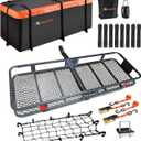 Hitch Mount Cargo Carrier Basket 60"*20"*6"+Waterproof Bag 16 Cubic Feet(58"*19"*24"),and Cargo Net with Attachment Hooks,Ratchet Straps,Hitch Stabilizer.500 Lbs Capacity,foldable,fit 2" Receiver