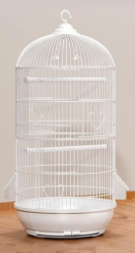 Cylindrical Metal Bird Cage, Freestanding Pigeon Cage with Removable Droppings Tray, Snap-fit Installation(White)