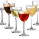 Vintage Art Deco Nick and Nora Cocktail Glasses, 5 oz Crystal Ribbed Cocktail Glassware for Drinking Classic Gin, Whiskey, Bar Drinks (Set of 6)