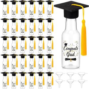 LemonRoad 50 Set Mini 2026 Graduation Liquor Bottles Graduation Party Favors with Tassel Grad Cap 1.8oz/50ml Congrats Grad Plastic Shot Bottles with Mini Felt Hat for College High School Party(Gold)