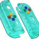 eXtremeRate DIY Replacement Shell Buttons for Nintendo Switch & Switch OLED, Clear Emerald Green Custom Housing Case with Corlorful Button for Joycon Handheld Controller - Console Shell NOT Included