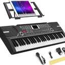 61 Key Keyboard Piano, Portable Electronic Keyboard Piano for Beginners with Speakers, Microphone, Sheet Music Stand, 100 Voices, 100 Rhythms, Digital Music Keyboard for Teen