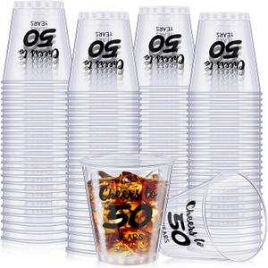 100 Pcs 50th Birthday Shot Glasses Bulk Cheers to 50 Years Birthday Cups 2 oz Disposable Cups with Plastic 50th Birthday Party Supplies Cups for Men Women