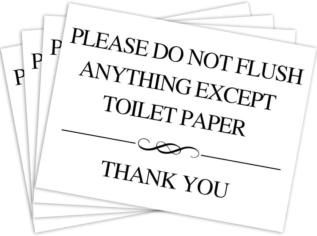 4 Pcs 3 x 4 Inch Small Elegant Funny Toilet Sign Please Do Not Flush Anything Except Toilet Paper Sign Acrylic Hanging Logo for Restroom Bathroom Home Decor (Black Words Stylish Style)
