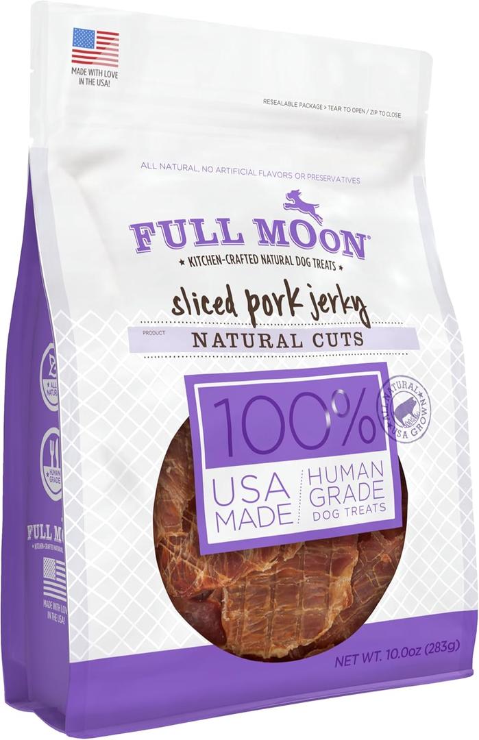 Full Moon Natural Cut Pork Jerky Healthy All Natural Dog Treats Human Grade Grain Free 10 oz