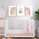 AKWISH Boho Rainbow Wall Art for Girls Room - Set of 3 Framed Wildflower Canvas Prints for Nursery, Baby Girl Room, Kids or Dorm Decor - Soft Pastel Botanical Bohemian Wall Decor 12x16in