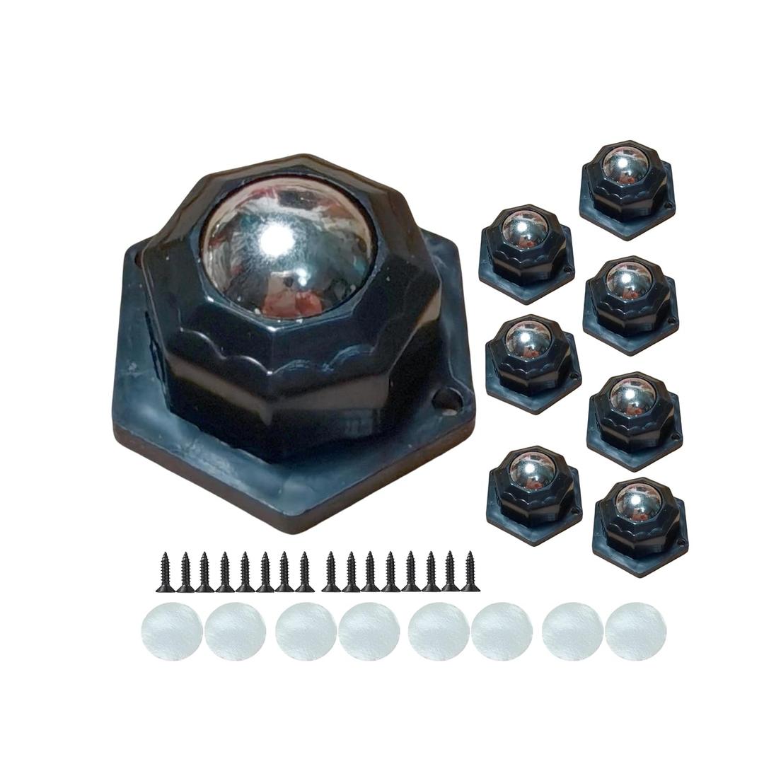 Metal Ball casters, Furniture Sliding 360 Degree Swivel Wheels, Load-Bearing Silent Pulleys, self-Adhesive/Screwed (Black, 1 Steel Ball, 8)