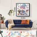 Cute Blue Gnome Puzzles for Adults 1000 Pieces, Vintage Flower Sewing Machine Jigsaw Puzzles, Funny Challenging Puzzle as Spring Art