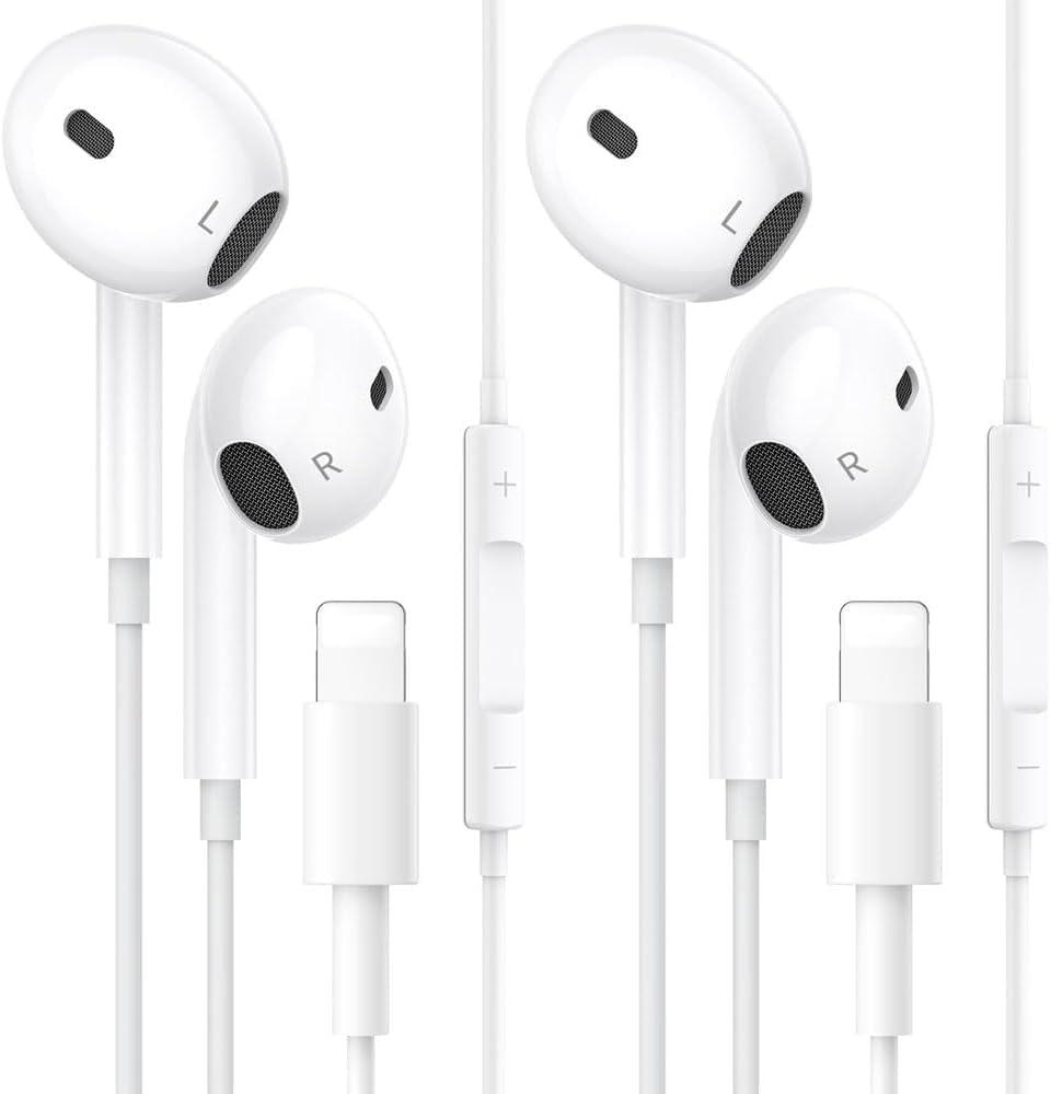 2 Packs Wired Headphones for iPhone Earbuds [Plug and Play,No Bluetooth] Built-in Mic & Volume Control Noise Reduction Earphones for iPhone 14/13/12/11/XR/XS/X/8/7/SE/Pro/Pro Max, Support All iOS