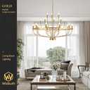 39.4" Modern Gold Chandelier Vintage 18-Lights Mid Century Modern Candle Style Chandeliers Light Fixture Large Rustic Golden Chandelier for Dining Room, Kitchen Island, Living Room, E12, 39.4in