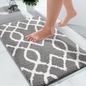 Yimobra Bathroom Rugs 24 x 17 Inch, Super Soft Thick Plush Bath Mat, Non-Slip, Water Absorbent, Easier to Dry, Machine-Washable, Microfiber Floor Carpet for Bathtub, Shower, Grey
