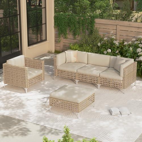 U-MAX 3 Pieces Outdoor Patio Furniture Set, Wicker Boho Outdoor Sofa Set, Patio Conversation Sectional with Water Resistant Thick Cushions and Coffee Table(3 Seats Sofa&Single Chair&Coffee Table)