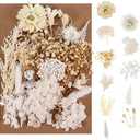 AhlsenL Real Natural Dried Flowers - Mixed Hydrangeas, Daisies, White Decorative for DIY Candle Resin Jewelry Nail Pendant Crafts (Beige)