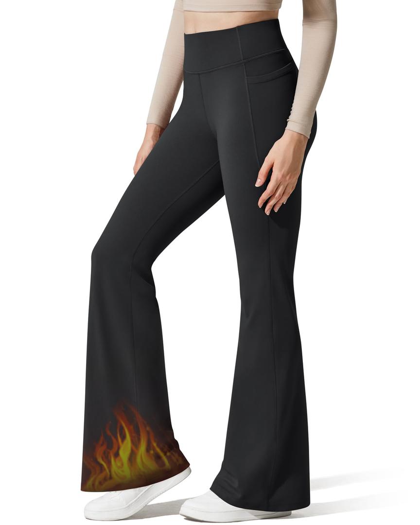 Barefeel Women's Fleece Lined Flare Workout Yoga Pants Winter Thermal High Waist Leggings Causal with Pockets (M)