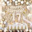 17th Birthday Decorations for Girls, White and Gold 17 Boho Birthday Party Supplies Includes Number Balloons, Banner, Fringe Curtain, Cake Topper