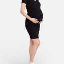 Motherhood Maternity Women's V-Neck Short Sleeve Side Ruched Bodycon Mini Pregnancy Dress (Black, L)