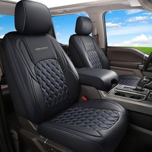 Huidasource Truck Seat Covers Fit for Chevy Silverado GMC Sierra 1500 2007-2013 & 2019-2025, 2500HD 3500HD 2020-2025 Crew Double Extended Cab Pickup Leather Car Seat Cover (Full Set/Black&Blue)
