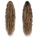 FESHFEN Ponytail Extensions - 26 inch Drawstring Long Curly Wavy Clip in Ponytails Synthetic Hair Piece Pony Tail Hairpieces for Women, Honey Blonde Mixed Light Brown