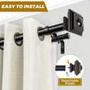 KAMANINA 1 Inch Double Curtain Rod 72 to 144 Inches (6-12 Feet) Telescoping Black Curtain Rods for Windows 69 to 140 Inches, Heavy Duty Drapery Rods with Square Finials