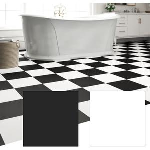 20-Pack 20 Sq.Ft Peel and Stick Floor Tiles Vinyl Matte Pattern Flooring, 12 x 12 Self Adhesive Vinyl Flooring DIY for Renter Kitchen, Bathroom, Laundry, Pure Black&Pure White