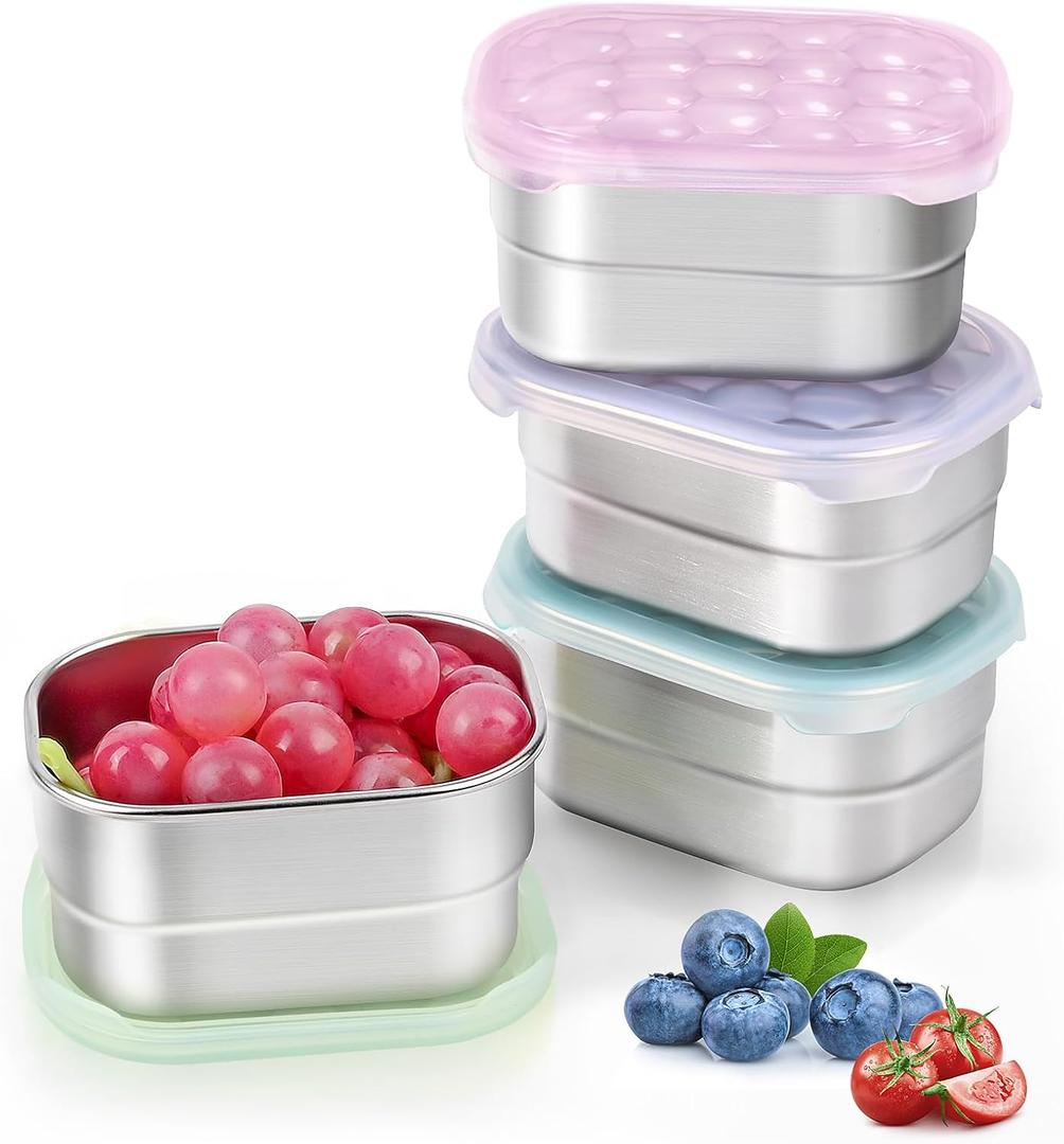 8oz Small (1 CUP) Stainless Steel Snack Containers for Kids and Toddlers (Ages 1-3) | Easy Open Leak Proof Food Containers with Silicone Lids - Perfect Metal Lunch Box for Daycare and School