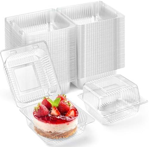 Zezzxu 3 Pack Clear Plastic Take Out Food Containers, Square Cake Slice Containers with Hinged Lids, Disposable To Go Boxes for Cookies, Desserts, Fruits, Salads, Sandwiches