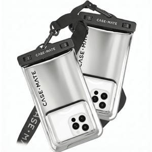 Case-Mate 2 Pack IP68 Waterproof Phone Pouch - Floating Waterproof Phone Case w/Crossbody Lanyard - Beach Cruise Ship Travel Essentials - Compatible w/All Devices, Touchscreen Friendly - Silver Chrome
