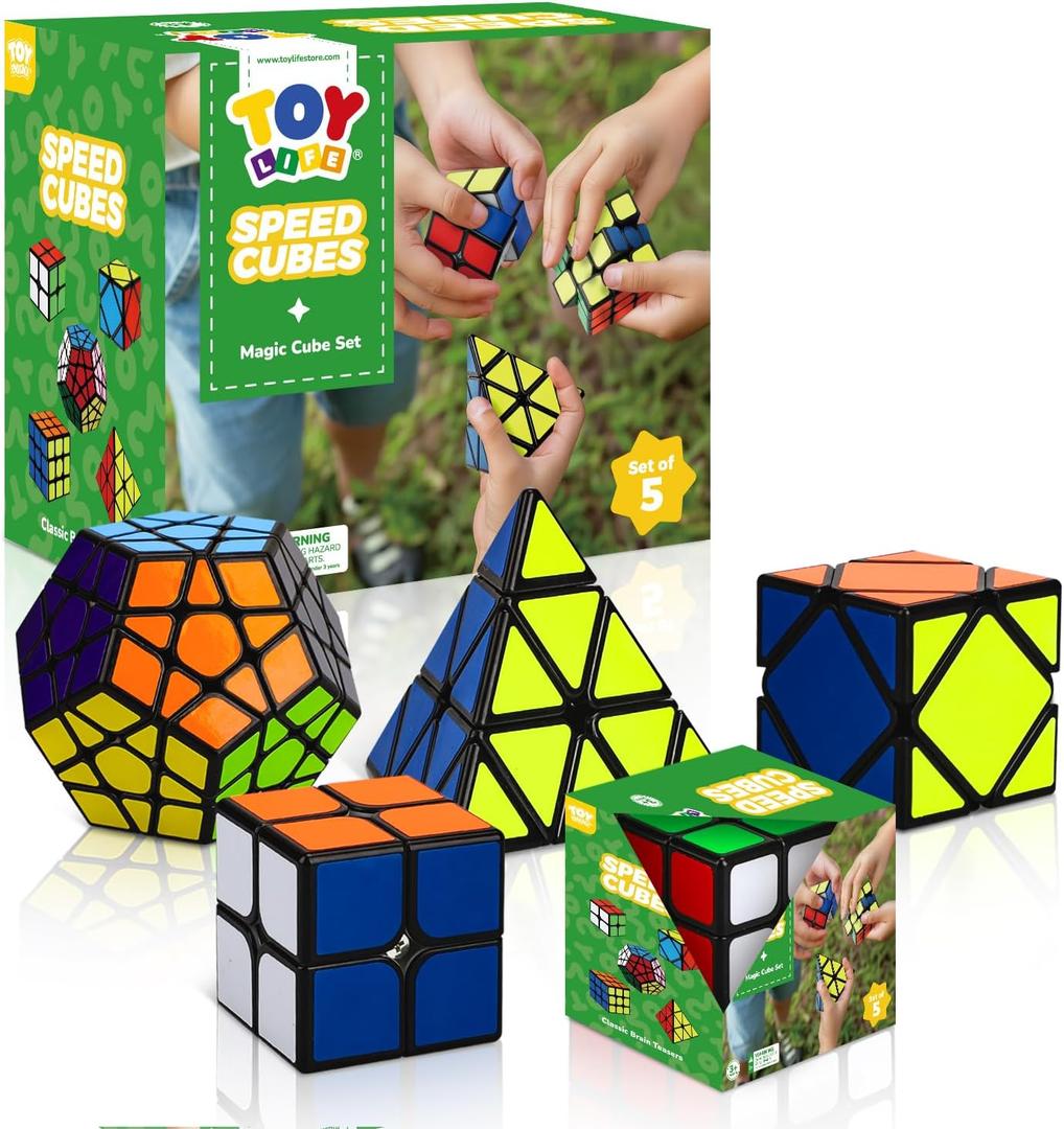 STEAM Life Speed Cube Set 5 Pack Magic Cube | Includes Speed Cubes 3x3, 2x2 Speed Cube, Pyramid Cube, Megaminx Cube Puzzle Cube Bundle for Kids & Adults