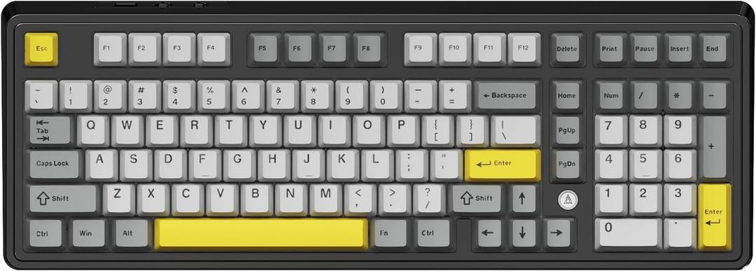 NACODEX Ajazz AK980 Grey Yellow Wireless Mechanical Gaming Keyboard, Tri-Mode BT5.0/2.4GHz/USB-C Hot Swappable Custom Keyboard RGB Backlit Computer Gaming Keyboards for PC/Tablet/PS/Xbox