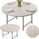 Fitable 2 Pack Faux Linen Round Table Cover with Flannel Backing, Vinyl Fitted Elastic Tablecloth Waterproof Table Cloth for Outdoor Picnic, Party, Indoor Dining, Nature (Fit for 45"-56" Round Tables), 2 Pack | 60RFor 45-56"Round Tight Fit)