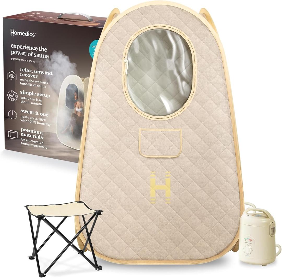 Homedics Portable Sauna – Collapsible Personal Steam Sauna for Stress Relief & Muscle Relaxation, Fast 1-Min Setup, Heats to 115°F, Up to 60 Min Session, Compact Foldable Design