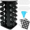 KALINCO Rotating Spice Rack, Spice Rack Organizer for Cabinet, Spice Rack with Jars(20-Jar), Revolving Spice Organizer, Spice Carousel Tower for Kitchen, Black