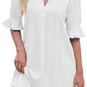 PerZeal Shirts Dress for Women V Neck Short Sleeves Casual Flowy Summer Beach Vacation Shifts (X-Large, 6330 White)