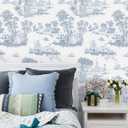 2 x Hopepak Blue Toile Peel and Stick Wallpaper Vintage Contact Paper Blue and White Self Adhesive Waterproof Removable French Contact Paper for Cabinets Bedroom Bathroom 17.3"x78.7"