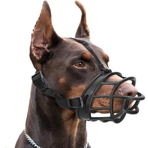 Nobleza Breathable Adjustable Drinkable Humane Dog Muzzle - Soft Padded Durable Mouth Guard for Medium Large Dogs, Black