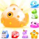 Bath Toys, 8 Pcs Light Up Floating Rubber Animal Toys Set, Flashing Color Changing Light in Water, Baby Infants Kids Toddler Child Preschool Bathtub Bathroom Shower Games Swimming Pool Party