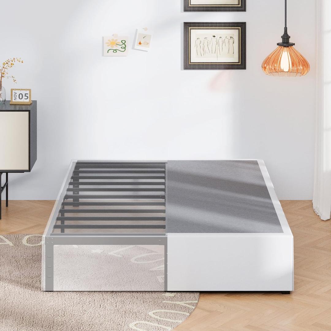 Upcanso 16 Inch Queen Bed Frame with White Skirt Cover, Metal Bed Frame Queen Size with Storage, No Box Spring Needed, Heavy Duty, Easy Assembly, Noise Free, Mattress Foundation