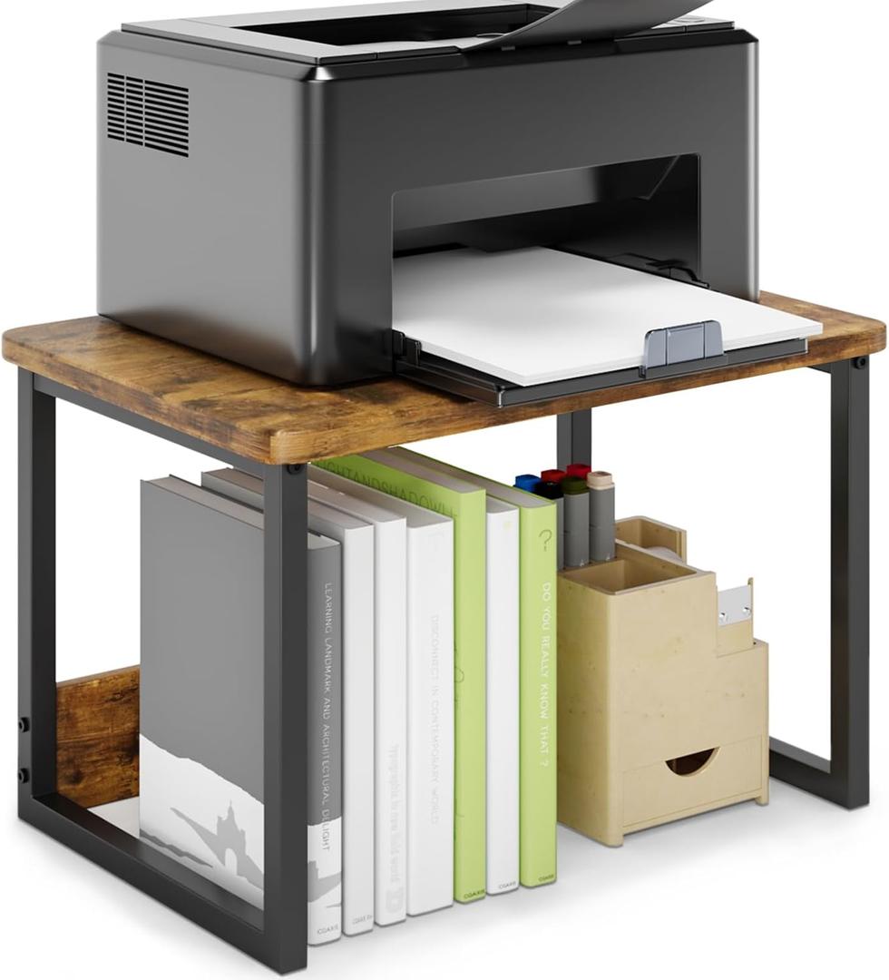 MARTY Printer Stand with Storage for Desk, Desktop Printer Stand Shelf Organzier for Home/Office Heavy Duty Printer Riser Under Desk Small Printer Table for Fax Machine Copier Scanner(Rustic Brown) (2 Tier)