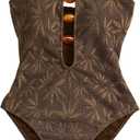 SOLY HUX Women's One Piece Swimsuit Cutout Bathing Suits High Cut Swimwear Vacation Cruise Wear (Large, Pure Brown)