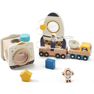 ibwaae Space Toys, Montessori Toys for 1 2 3 Year Old First Birthday Gift,Educational Learning Toys for Toddlers, Baby Toys with Shape Sorter Stacking