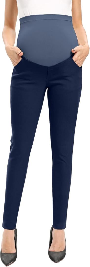 POSHGLAM Women's Maternity Pants Casual Work Pull-on Stretch Comfy Skinny Pregnancy Pants with Pockets