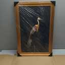 Wojuin Vintage Crane Canvas Framed Wall Art Dark Green Background 16x24 in