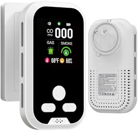 IQYEF 5-in-1 Carbon Monoxide Detectors, Natural Gas Leak Detector & Smoke and Carbon Monoxide detectors Plug-in, Battery Backup, HD Digital Display for CO, Smoke, Gas, Temp, Humidity - Home & RV Use