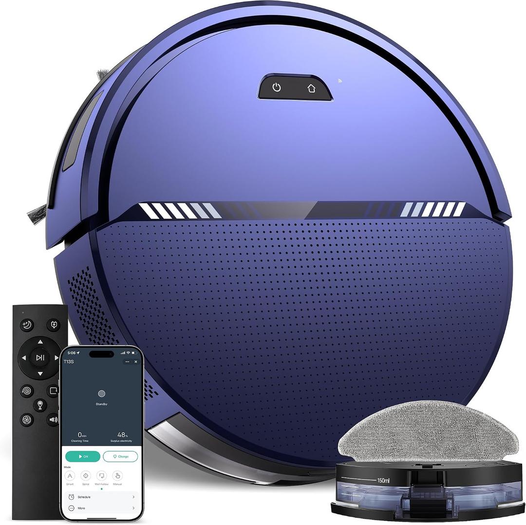 Robot Vacuum and Mop Combo, 8000Pa Strong Suction 2 in 1 Vacuum Robot with Mopping, with Schedule, Wi-Fi/App/Remote, Self-Charging, Slim, Ideal for Hard Floor, Pet Hair, Low-Pile Carpet