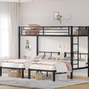 Metal Triple Bunk Bed with Ladder and Guardrails.Separable for Bedroom, No Box Spring Needed (Black 0, Twin XL Over Twin & Twin)