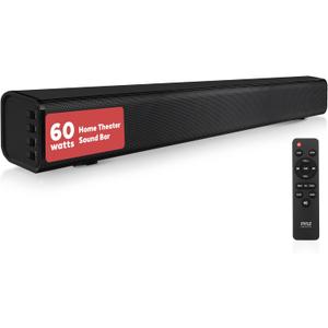 Pyle Wave Base Wireless BT Soundbar - Compact Tabletop Home Theater Sound System with AUX, Extended Bass, Full-Range Stereo, TV Stand Mount, LED Indicators, Easy Setup, 23' x 2' x 2” in