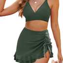 Blooming Jelly Women's High Waisted Bikini Sets Tummy Control Swim Skirt Two Piece Swim Suit 2025 Retro Swimsuit (Large, Army Green)