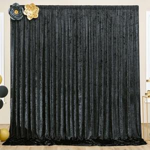 10x10 ft Wrinkle Free Velvet Black Backdrop Curtain for Parties, Silky Photo Backdrop Drapes Soft Luxury Cloth for Weddings Birthday Party Events Photography Background, 2 Panels 5x10ft